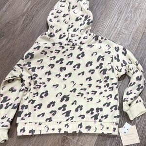 Girls' Leopard Print Hooded Sweatshirt in Cream & Pink